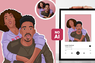 draw a cute portrait as a spotify album cover for a gift