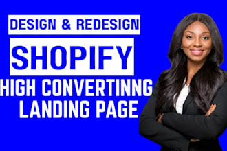 do shopify landing page design, shopify home page design, and redesign