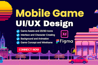 design app and game UI UX, 2d icons, gui, hud, character, UX design for games