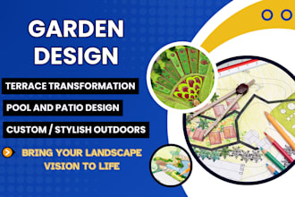 design your garden, backyard, swimming pool, and patio with stunning land
