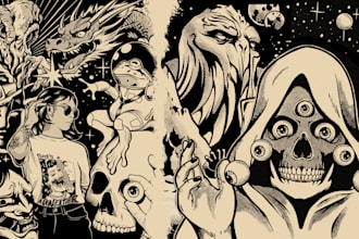 create vintage comic, horror and sci fi art