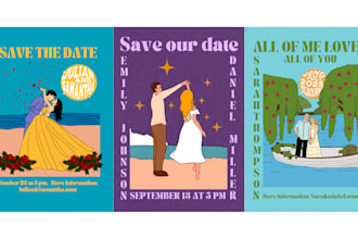 draw a retro wedding invitation or save the date
