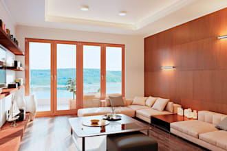 renew building, realistic apartment livingroom, dining rendering, balcony design