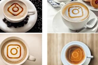 do 5 coffee cup latte art with your logo or text, message