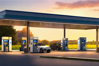 create 3d gas station shell, gas station interior, gas station store, 3d cgi