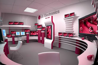 design 3d showroom store exhibition booth,coffee shop,kiosk interior,cgi render