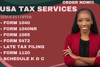 prepare and file form 1120, 1040, 1065, 5472, 1120s, 1040nr, schedule k and c