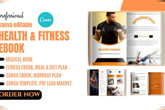 write, design canva health fitness ebook, medical book, workout plan lead magnet