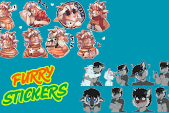 furry telegram stickers, fursona stickers, sticker pack design, furry art