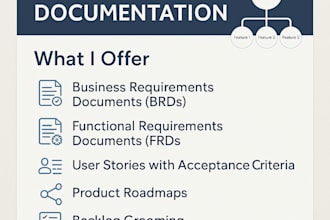 create brds, frds, user stories, roadmaps and backlog for agile projects