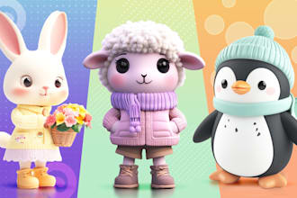 design 3d cute character, animal, mascot, cartoon character for 3d print or game