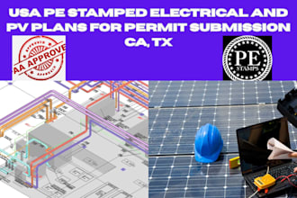 usa pe stamped electrical and pv plans for permit submission ca, tx