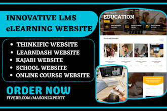 design elearning lms online course thinkific learndash kajabi school website