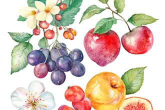 make a botanical illustration of flowers, plants, fruits
