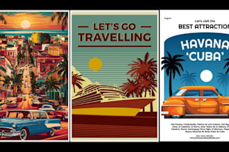 design retro vintage poster, minimalist travel poster, art deco illustration