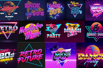 make 70 s 80s 90s retro vintage chrome neon styles 3d synthwave futuristic logo