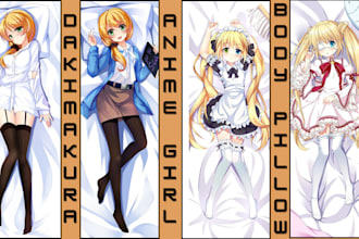 draw custom sfw or nsfw dakimakura body pillow for oc vtuber waifu husbando