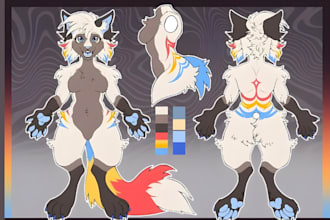 design a custom furry reference sheet for your fursona or anthro character