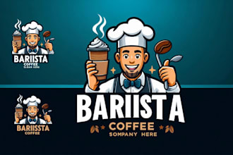 do creative barista coffee mascot logo for you with my on creativity
