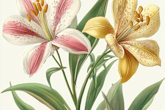 make a line art illustrations, botanical flowers, plants