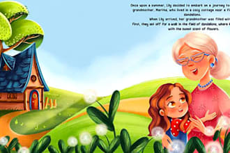 draw children story book illustration, kids book illustration