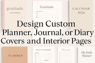 design custom planner, journal, or diary covers and interior pages, 2026 planner