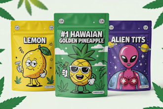 design premium weed pouch, die cut, cbd mylar bag cannabis packaging