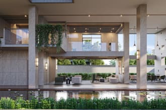 redesign lobby hotel exterior,furniture material,luxury lighting,cgi rendering