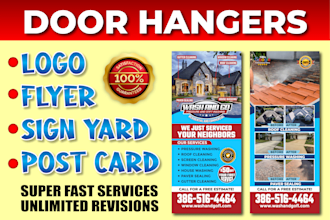 design pressure wash, junk removal, cleaning logo, flyer, door hanger, sign yard