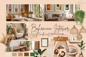 create boho moodboards for interior or brand identity