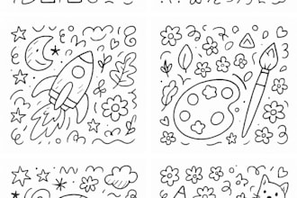 design a cute coloring doodle page line art for kids ,pod and kdp