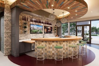 render outdoor restaurant, cafe, bar, hotel reception area redesign,3d interior