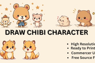 draw cute chibi character or cartoon animal illustrations an sticker