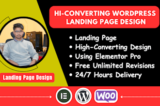 create wordpress landing page design, elementor landing page design wp website