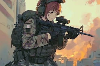 draw military themed anime and tactical for you