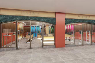 redesign 3d interior jewelry building,sleek glass jewelry décor,realistic render