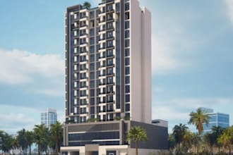 remodel skyscraper exterior render, high rise building,resort, celling design