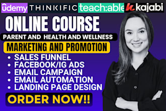 do udemy parenting course promotion, health online course kajabi sale funnel
