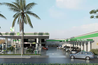 renovate 3d gas station, fuel station,3d carport, factory,any commercial project