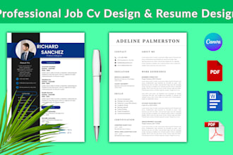 design a professional cv, resume design, cover letter design on canva