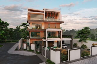 build photorealistic villa facade,real estate,cgi rendering,interior design,3ds