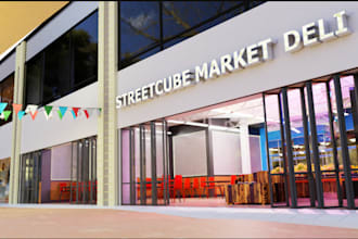 renew 3d restaurant design,supper market,coffee shop,cafe design,retail shop,cgi