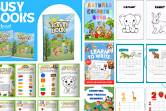 do kids activity books, worksheets, coloring pages, book cover for amazon KDP