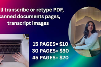 transcribe or retype PDF, scanned documents pages, transcript images