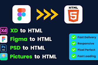 convert figma to HTML, xd to HTML and PSD to HTML