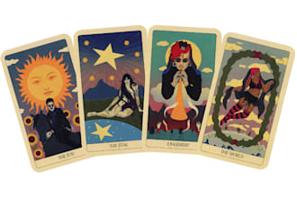 design psychedelic vintage tarot cards oracle zodiac card game box mock up