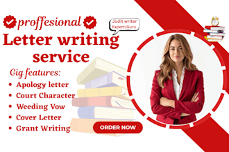 write court character letter, apology letter, birthday wish, gratitude letter