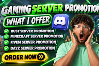 fivem sever promotion, rust,roblox, minecraft server promotion, discord growth