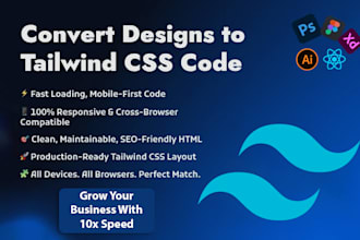 convert figma, xd, psd to html with tailwind css responsive