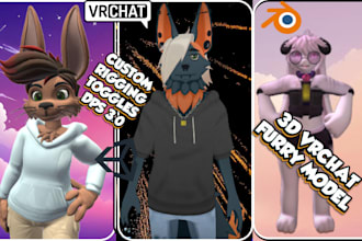custom 3d vrchat, vr character unity, vrchat avatar, vroid model, furry nsfw rig